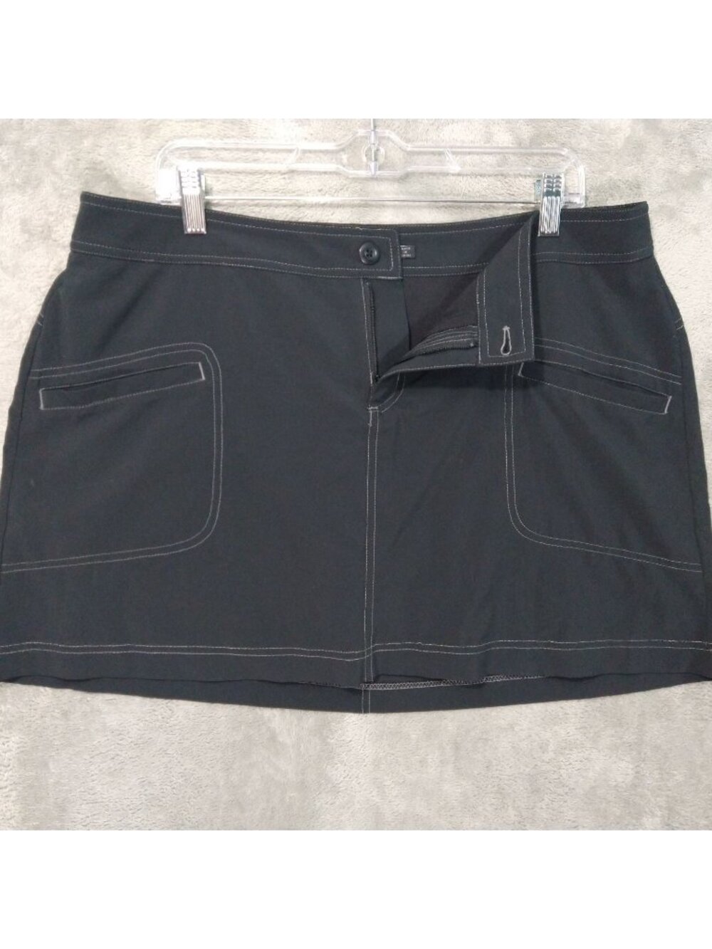 prAna Skort Womens 14 Black Outdoor Hiking Tennis Pickleball Flat Front Stretch